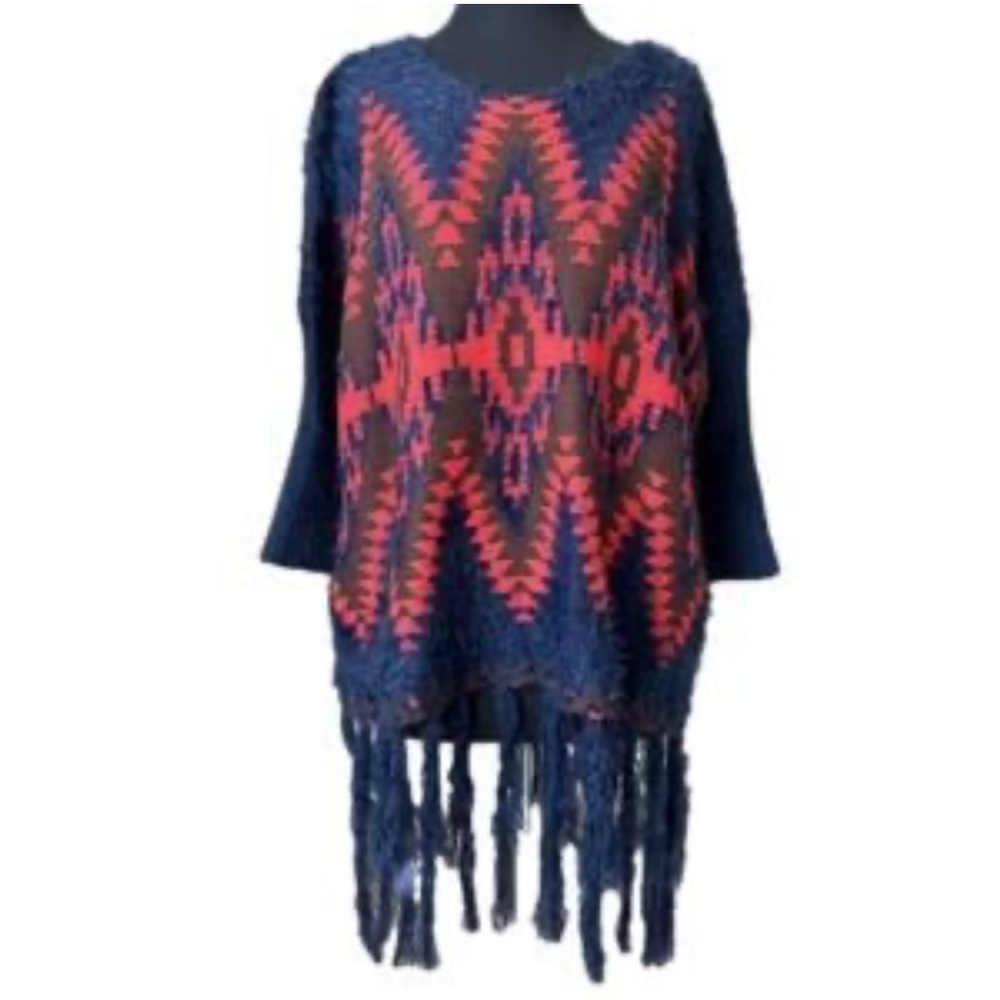 Cavenders Western Navy and Red Aztec Poncho